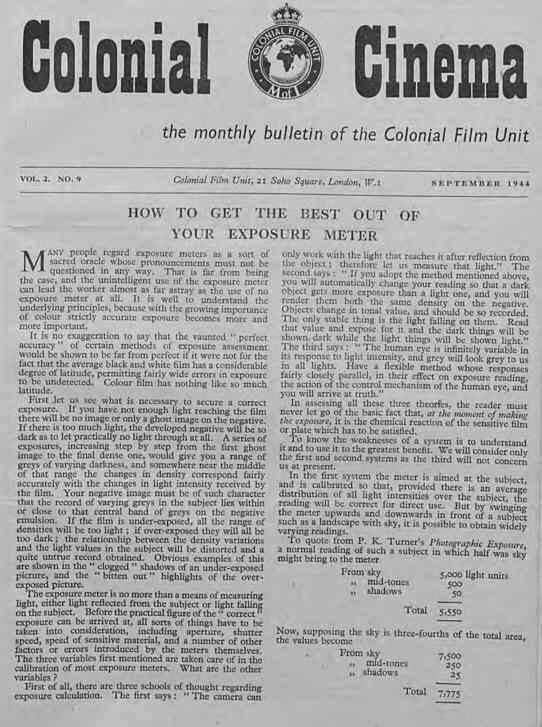 COLONIAL CINEMA magazine side cover September 1944