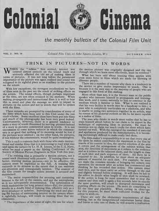 COLONIAL CINEMA magazine side cover October 1944