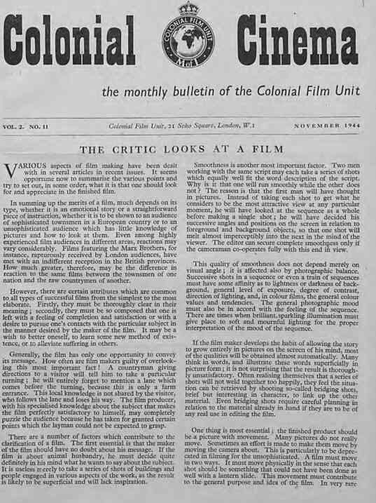 COLONIAL CINEMA magazine side cover November 1944