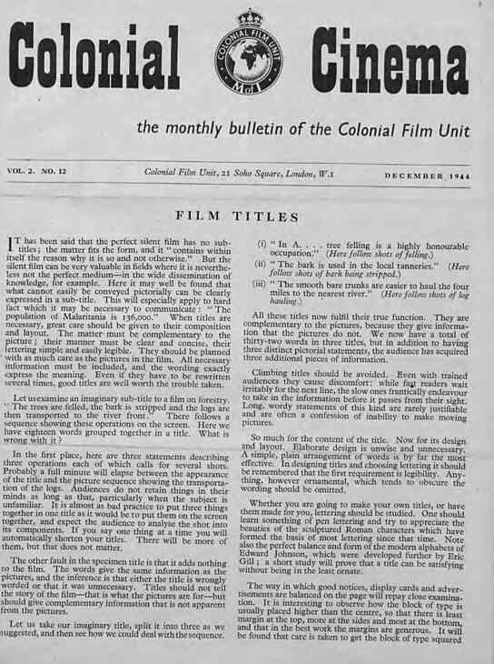 COLONIAL CINEMA magazine side cover December 1944