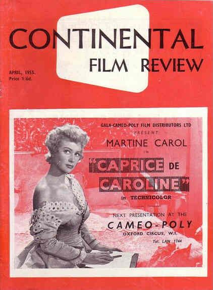 CONTINENTAL FILM REVIEW magazine side cover Issue 30 April 1955