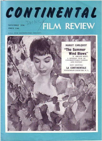 CONTINENTAL FILM REVIEW magazine side cover Issue 73 November 1958