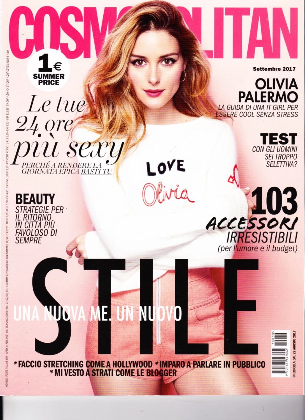 COSMOPOLITAN ITALY magazine side cover  September 2017
