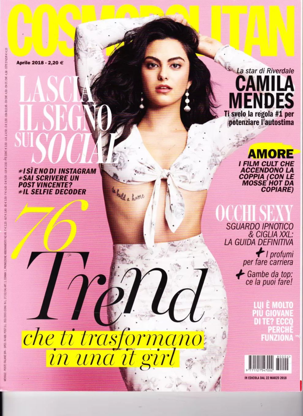 COSMOPOLITAN ITALY magazine side cover  April 2018