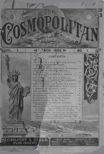 COSMOPOLITAN USA magazine side cover  Vol 1 No  1  March 1886