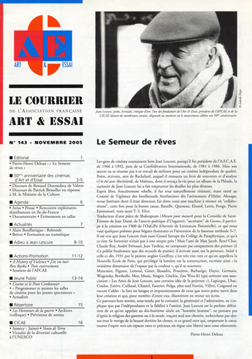 COURRIER DE L ASSOCIATION FRANCAISE ART ET ESSAI | LE magazine side cover Issue 143 November 2005