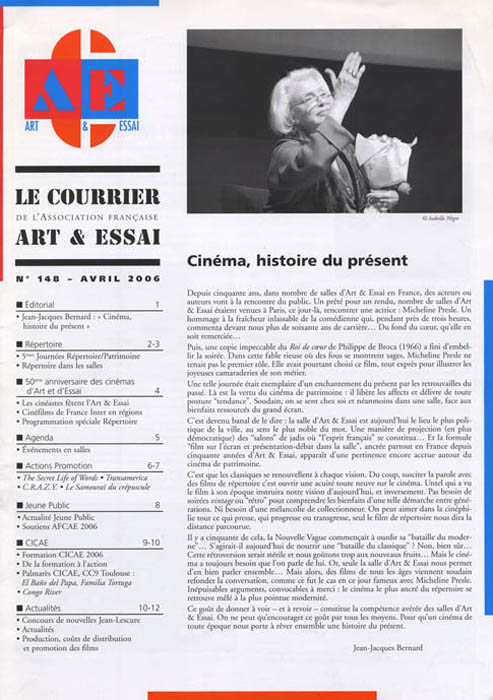 COURRIER DE L ASSOCIATION FRANCAISE ART ET ESSAI | LE magazine side cover Issue 148 April 2006