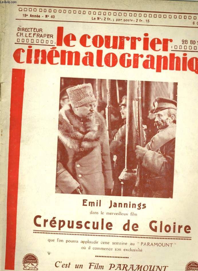COURRIER CINEMATOGRAPHIQUE | LE magazine side cover Issue 40 6 October 1928