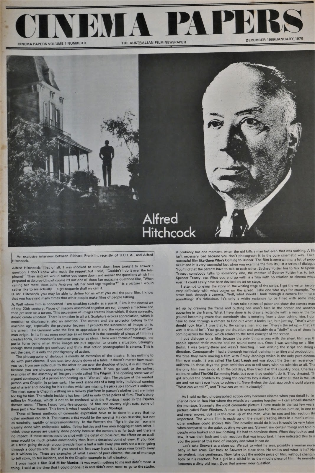 CINEMA PAPERS (69-70) magazine side cover Issue 3  Vol 1 No  3  December 1969/ January 1970 