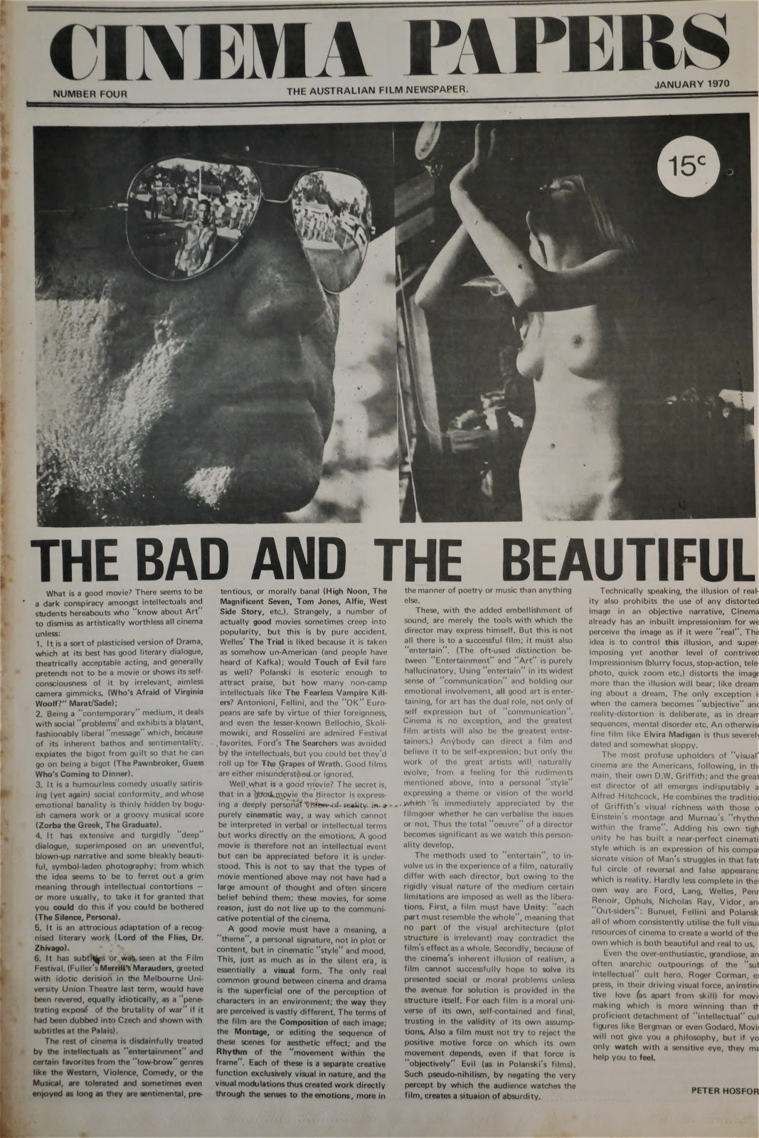 CINEMA PAPERS (69-70) magazine side cover Issue 4  January 1970