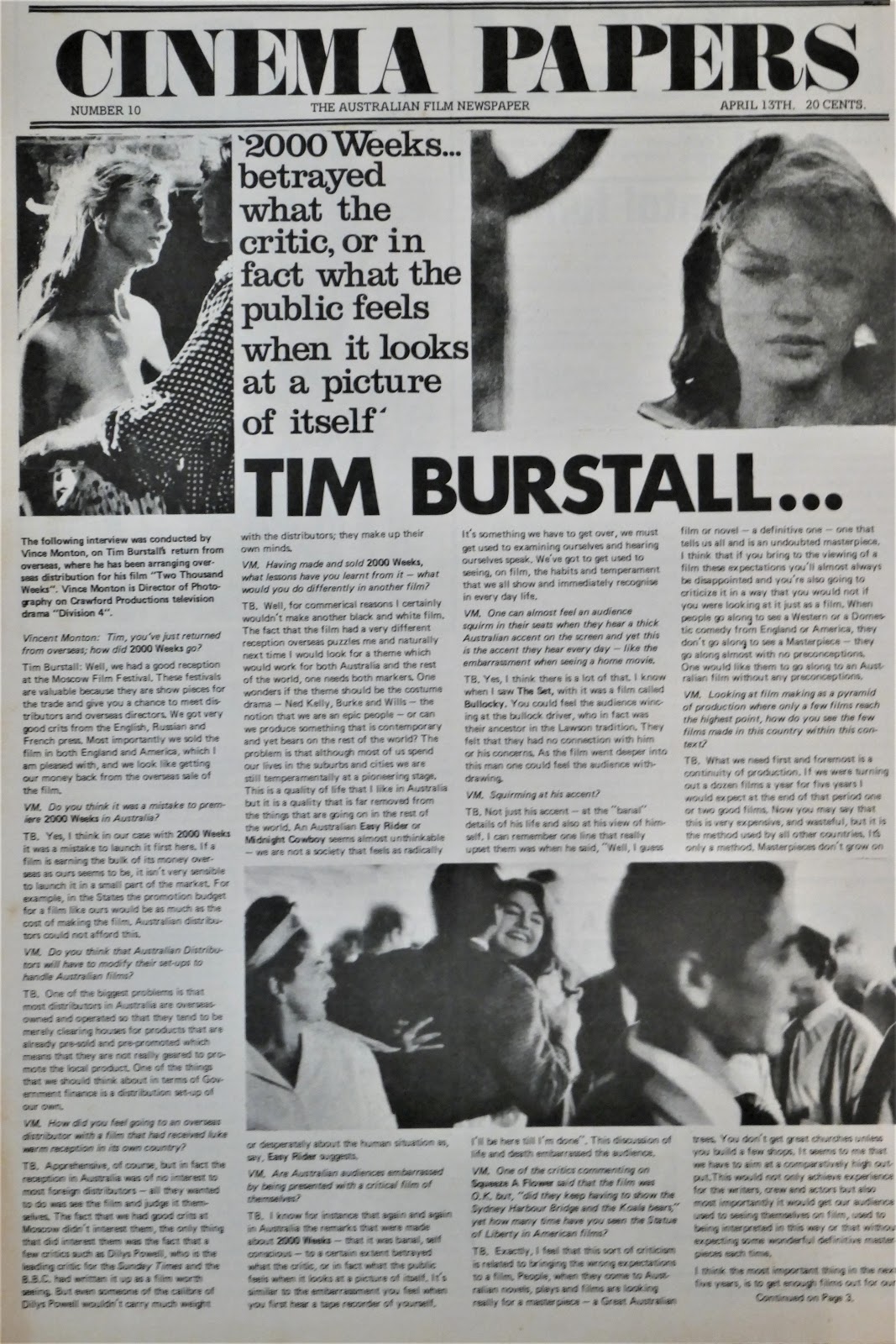 CINEMA PAPERS (69-70) magazine side cover Issue 10 13 April 1970