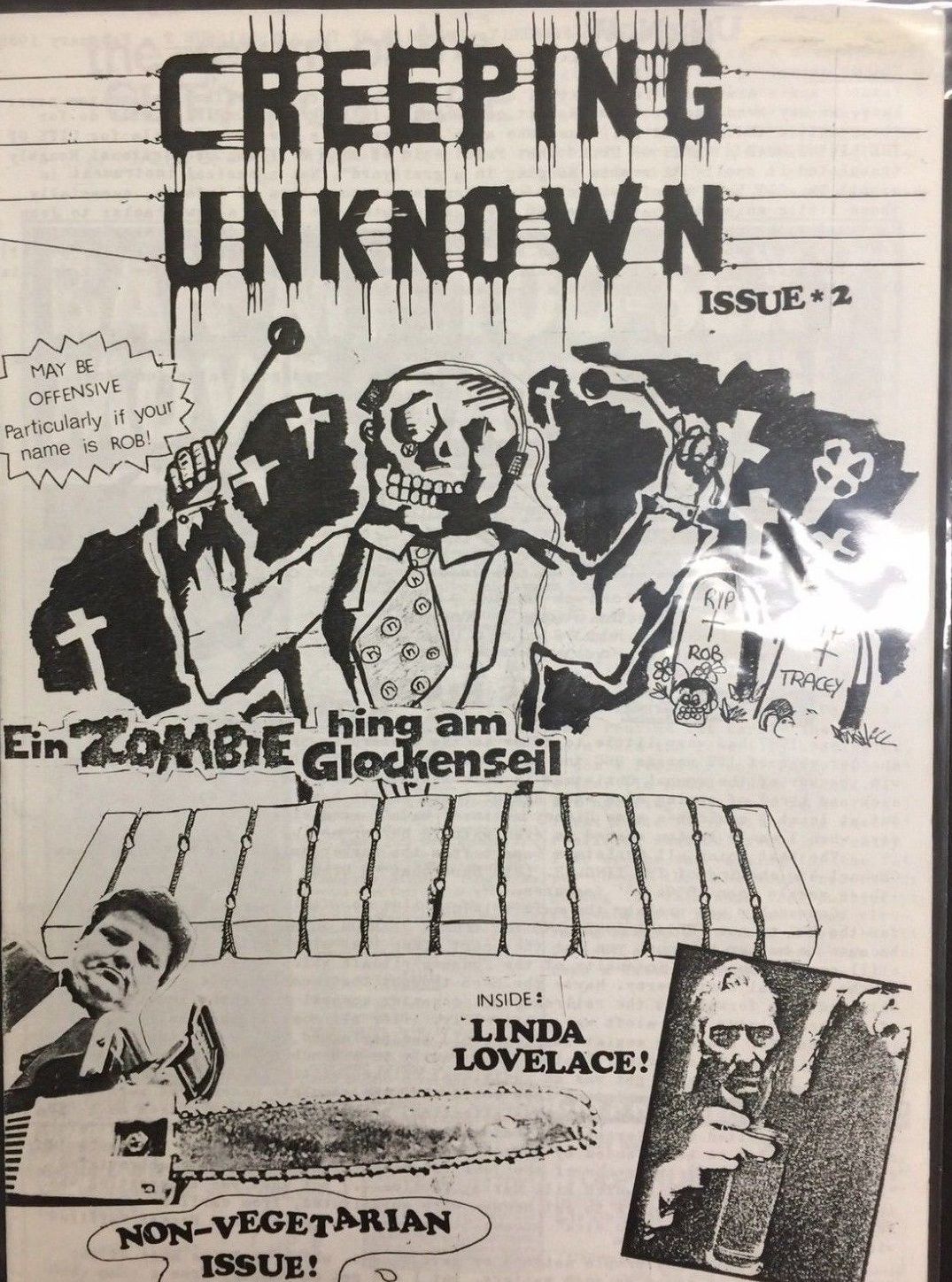 CREEPING UNKNOWN magazine side cover Issue 2   1987