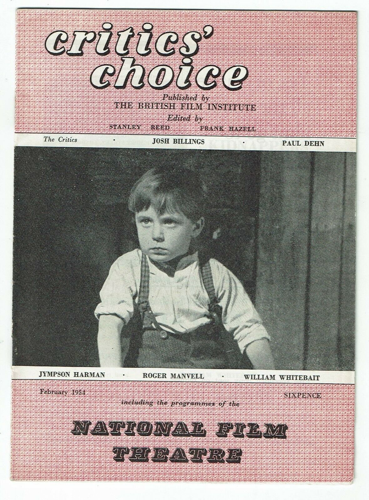 BFI SOUTHBANK GUIDE magazine side cover  February 1954