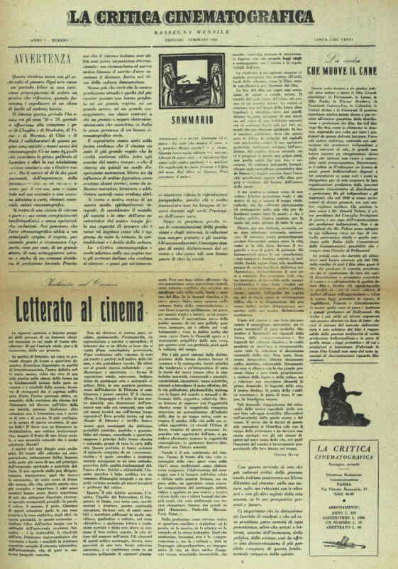 CRITICA CINEMATOGRAFICA | LA magazine side cover Issue 1 January/February 1946