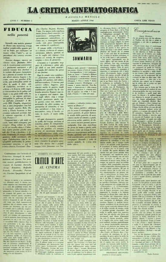 CRITICA CINEMATOGRAFICA | LA magazine side cover Issue 2 March/April 1946