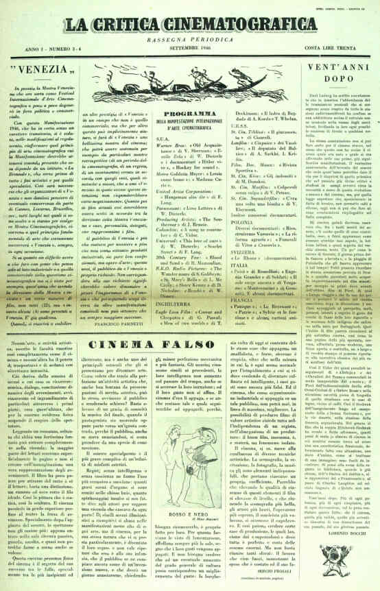 CRITICA CINEMATOGRAFICA | LA magazine side cover Issue 3/4 September 1946