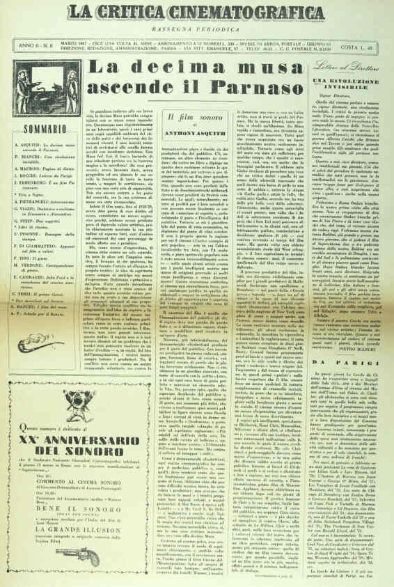 CRITICA CINEMATOGRAFICA | LA magazine side cover Issue 6 March 1947