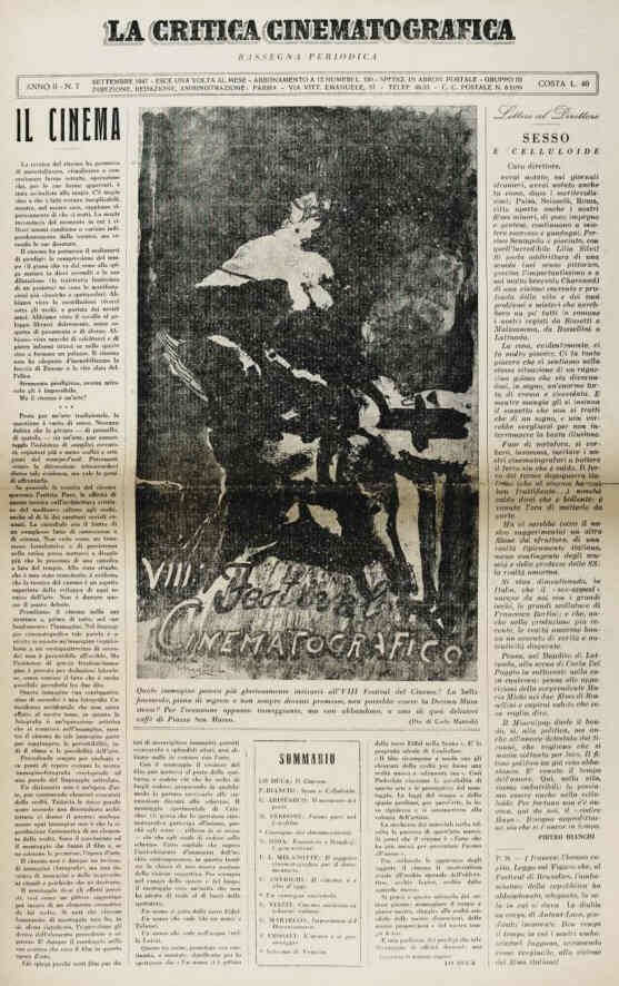 CRITICA CINEMATOGRAFICA | LA magazine side cover Issue 7 September 1947
