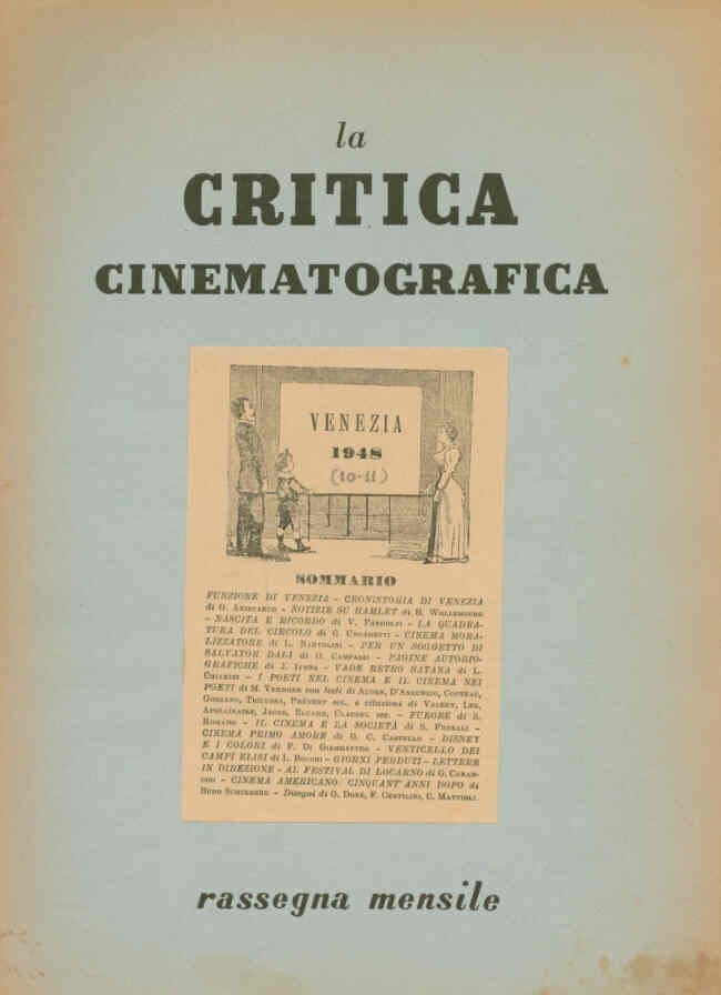 CRITICA CINEMATOGRAFICA | LA magazine side cover Issue 10/11 August/September 1948