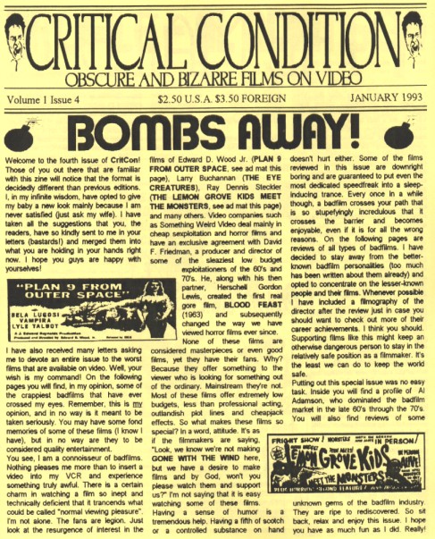 CRITICAL CONDITION magazine side cover Issue 4 January 1993