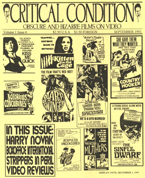 CRITICAL CONDITION magazine side cover Issue 6 September 1993