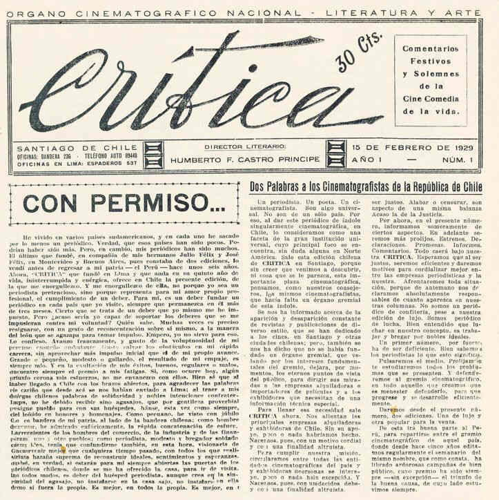 CRITICA (CHILE) magazine side cover Issue 1 15 February 1929