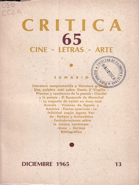 CRITICA (AR) magazine side cover Issue 13  December 1965