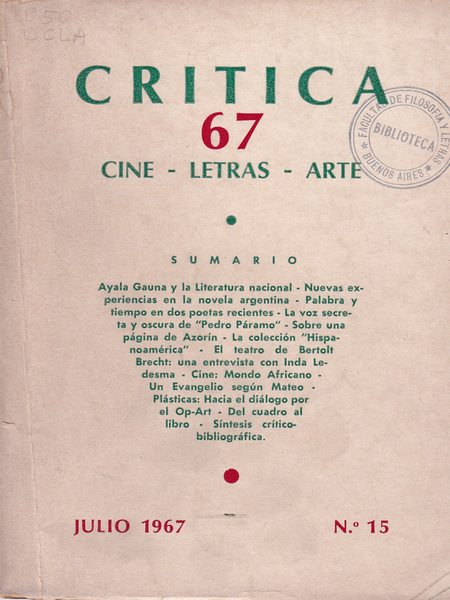 CRITICA (AR) magazine side cover Issue 15  July 1967