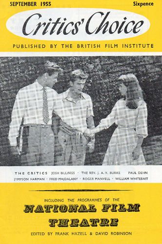 BFI SOUTHBANK GUIDE magazine side cover September 1955