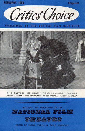 BFI SOUTHBANK GUIDE magazine side cover February 1956