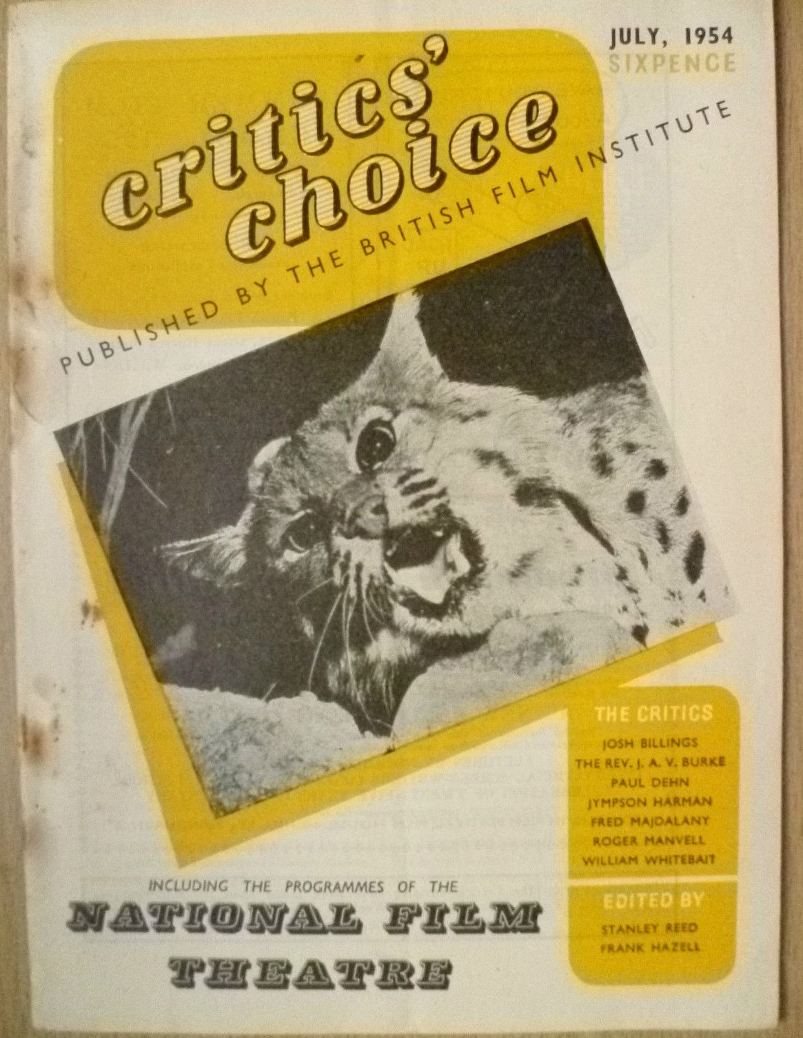 BFI SOUTHBANK GUIDE magazine side cover July 1954