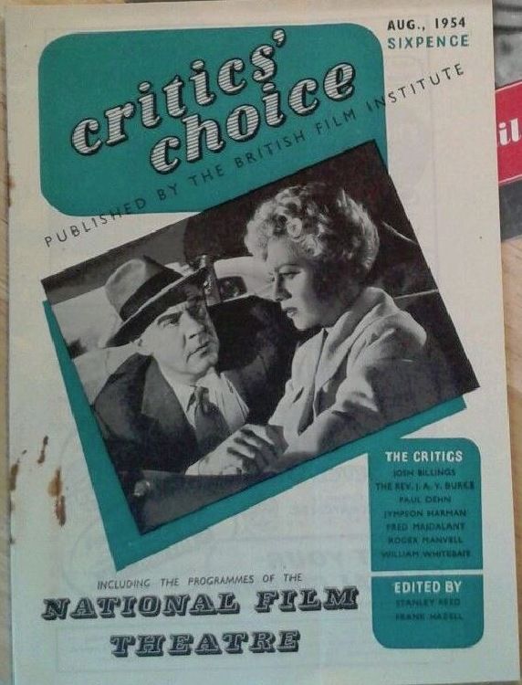 BFI SOUTHBANK GUIDE magazine side cover August 1954