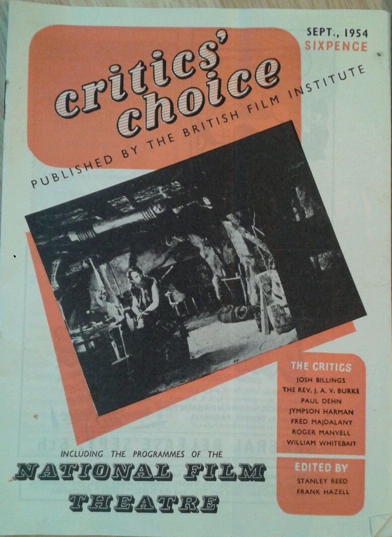 BFI SOUTHBANK GUIDE magazine side cover September 1954