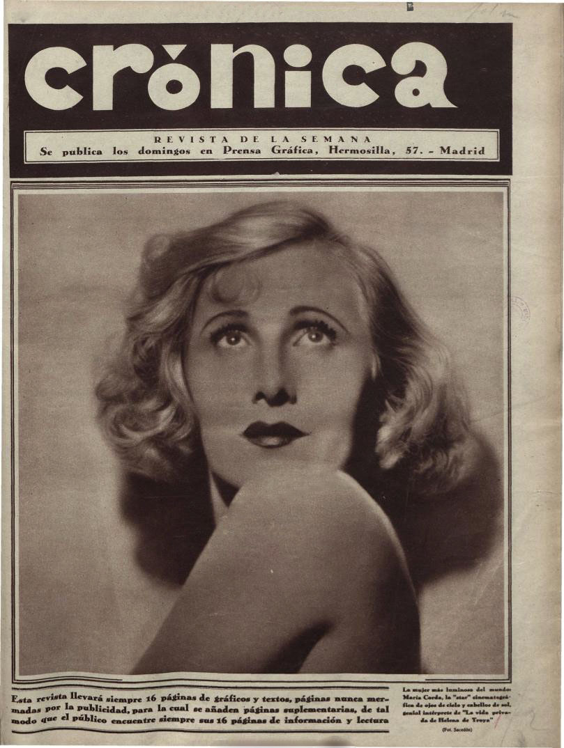 CRONICA magazine side cover Issue 1 17 November 1929