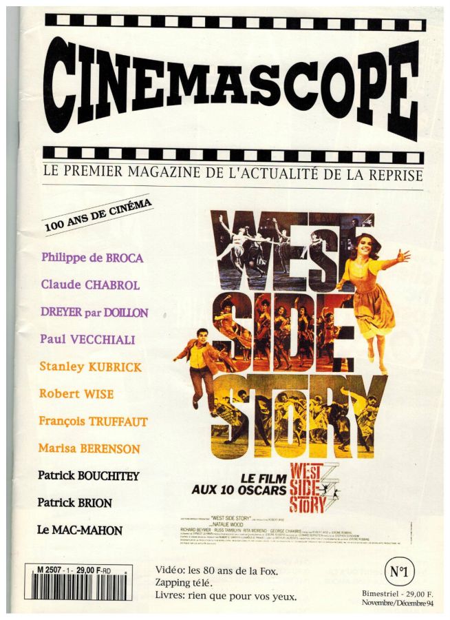 CINEMASCOPE (Fr) magazine side cover Issue 1 November/December 1994