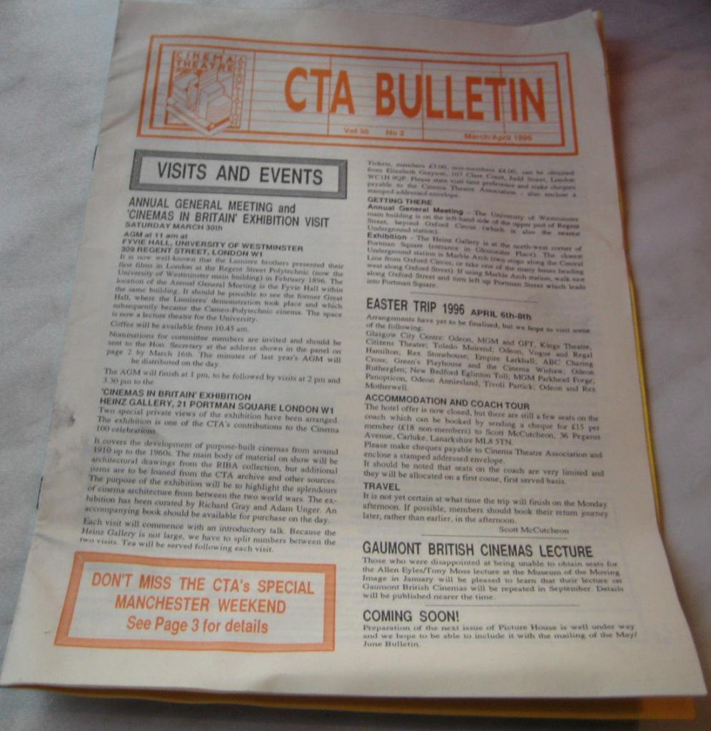 CINEMA THEATRE ASSOCIATION magazine side cover  March/April 1996