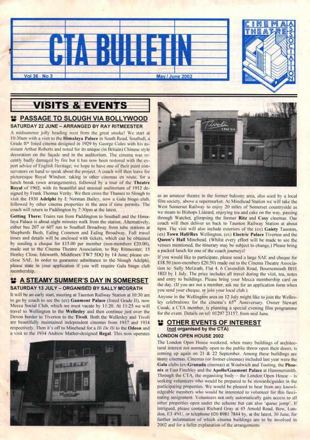 CINEMA THEATRE ASSOCIATION magazine side cover  May/June 2002