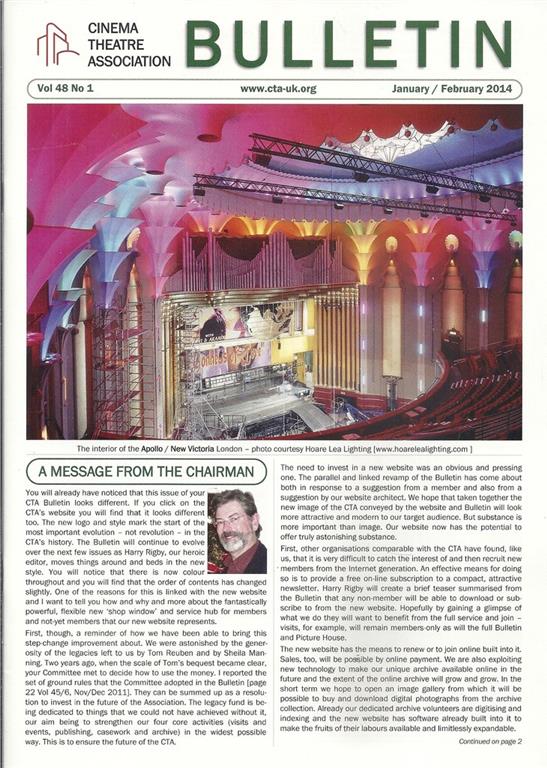 CINEMA THEATRE ASSOCIATION magazine side cover  January/February 2014