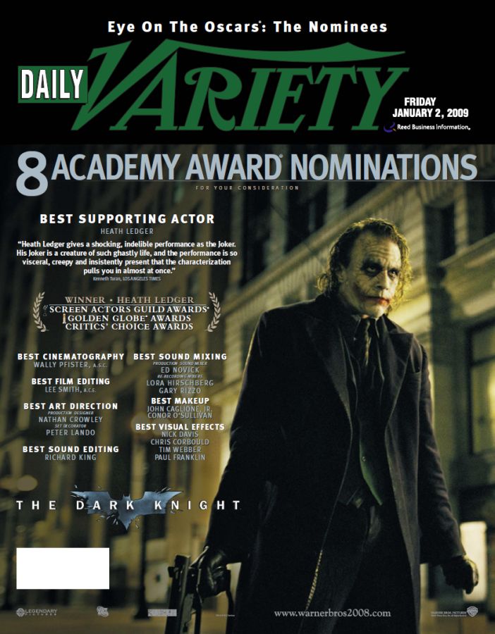 DAILY VARIETY magazine side cover 2 January 2009