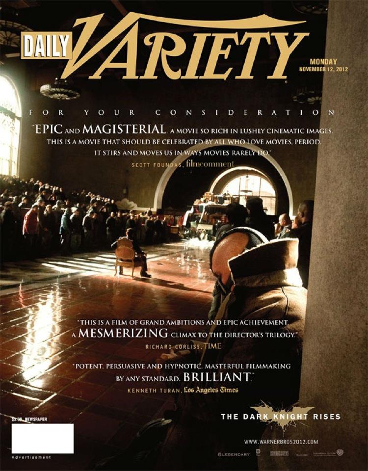 DAILY VARIETY magazine side cover 12 November 2012