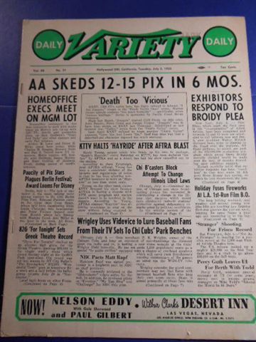 DAILY VARIETY magazine side cover 7 July 1955