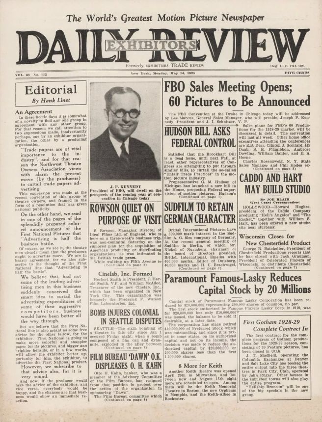 DAILY EXHIBITORS REVIEW magazine side cover 14 May 1928