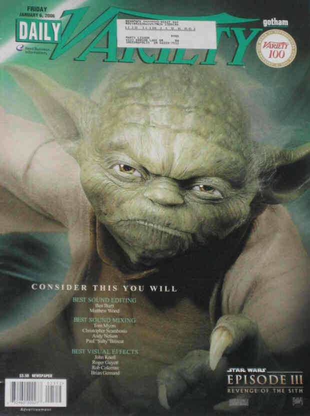 DAILY VARIETY magazine side cover 6 January 2006