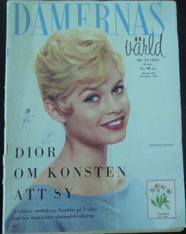 DAMERNAS VARLD magazine side cover Issue 13   1957