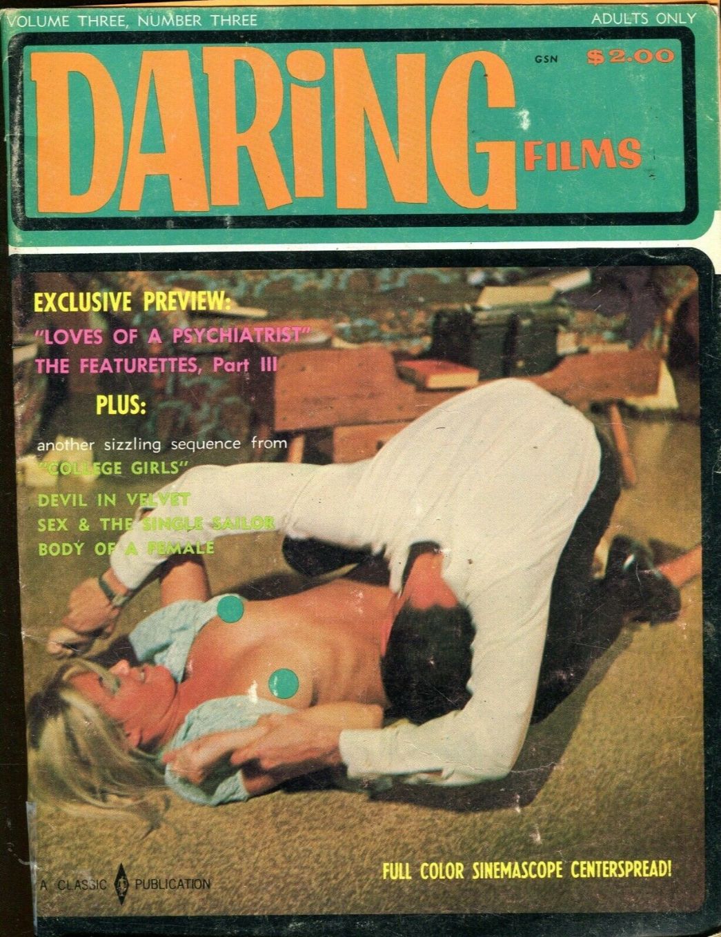 DARING FILMS AND BOOKS magazine side cover  Vol 3 No  3   1968