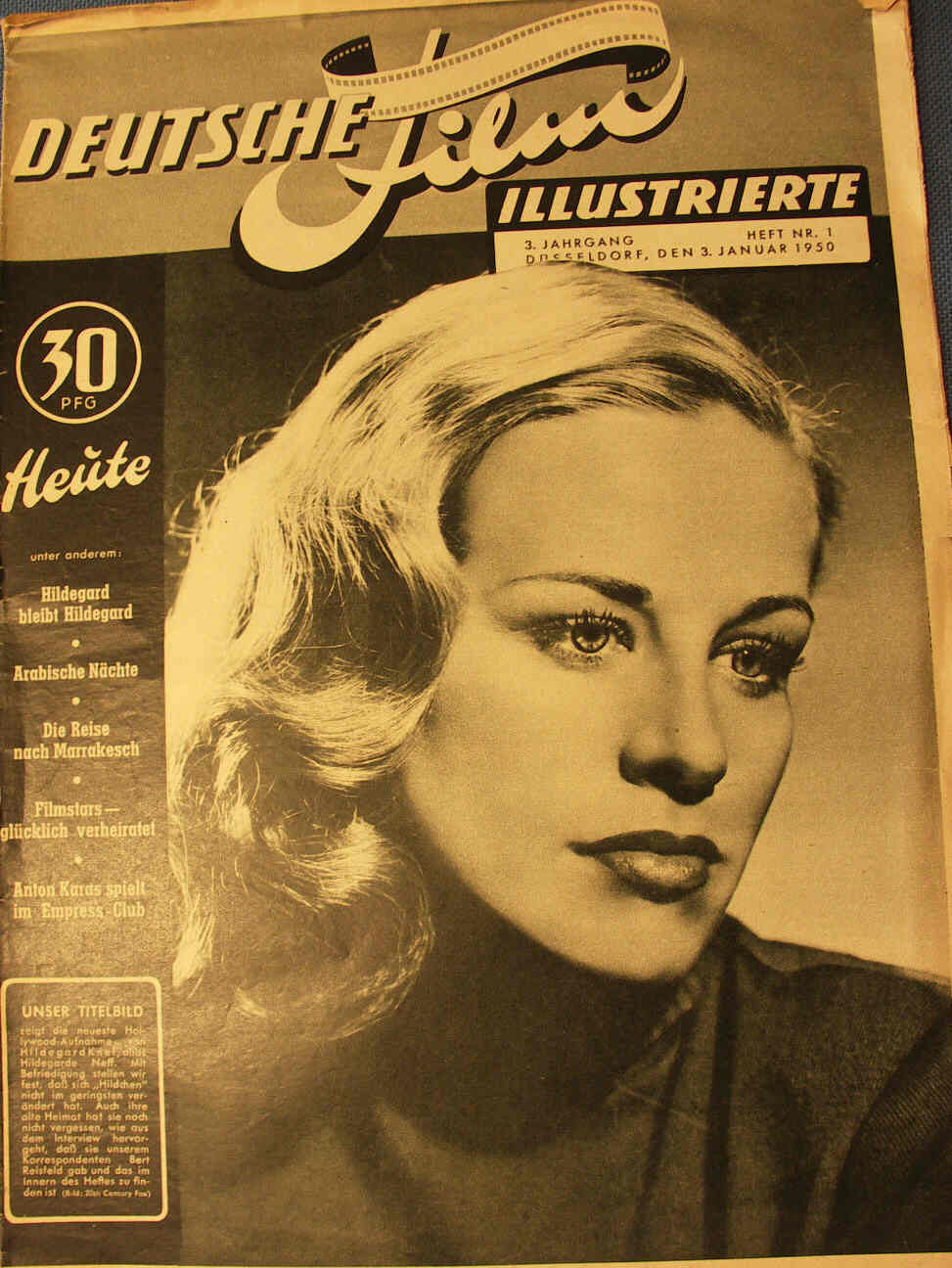DEUTSCHE FILM ILLUSTRIERTE magazine side cover Issue 1 3 January 1950