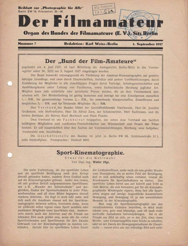 FILMAMATEUR magazine side cover Issue 7 1 September 1927