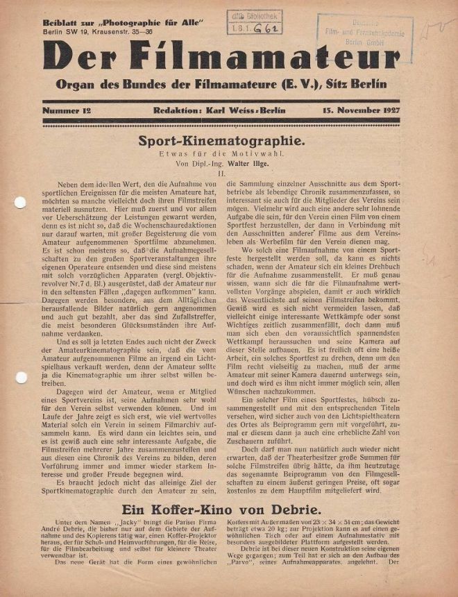 FILMAMATEUR magazine side cover Issue 12 15 November 1927