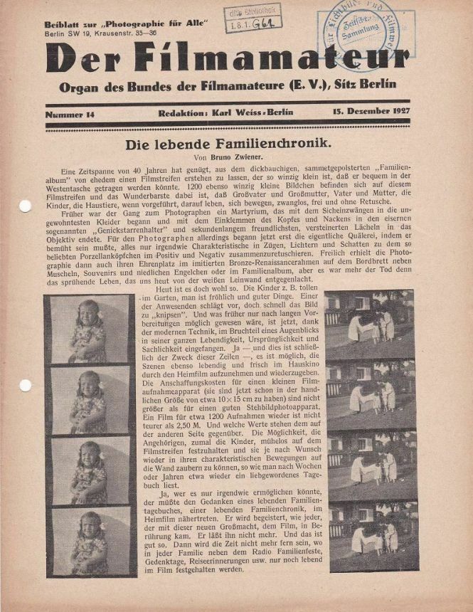 FILMAMATEUR magazine side cover Issue 14 15 December 1927