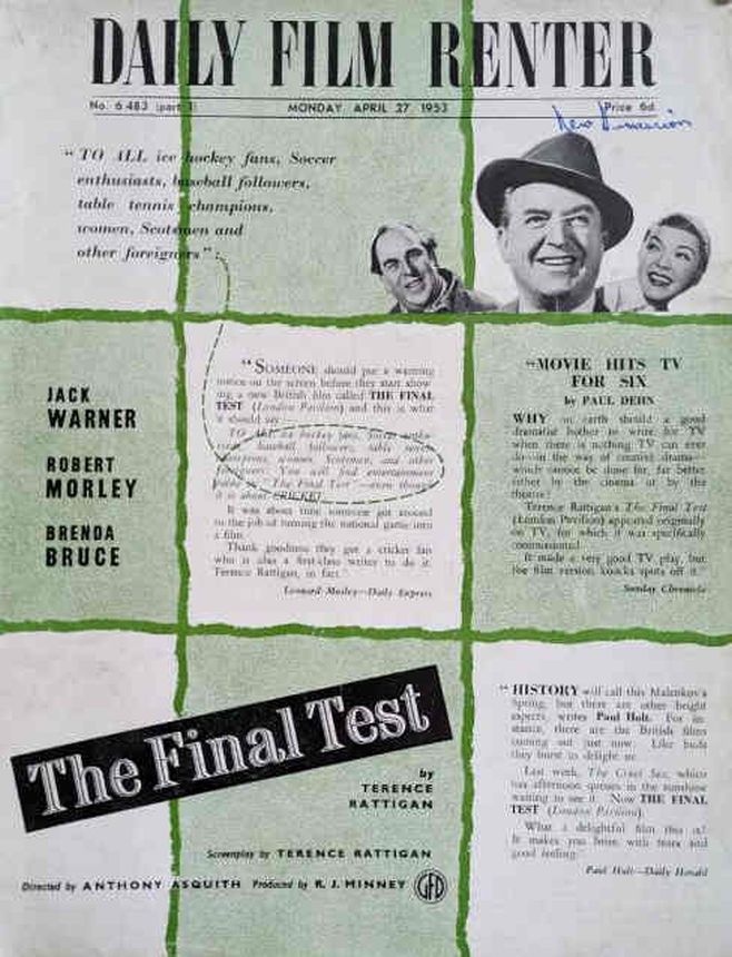 DAILY FILM RENTER magazine side cover 27 April 1953